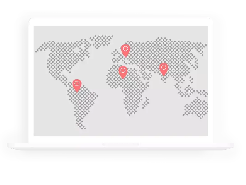 illustration of a laptop showing multiple locations around the world